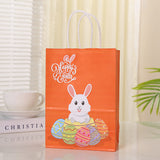 24 pc Rabbit with Easter Egg Pattern Paper Bags, Gift Bags, Shopping Bags, with Handles, for Easter, Dark Orange, 15x8x21cm