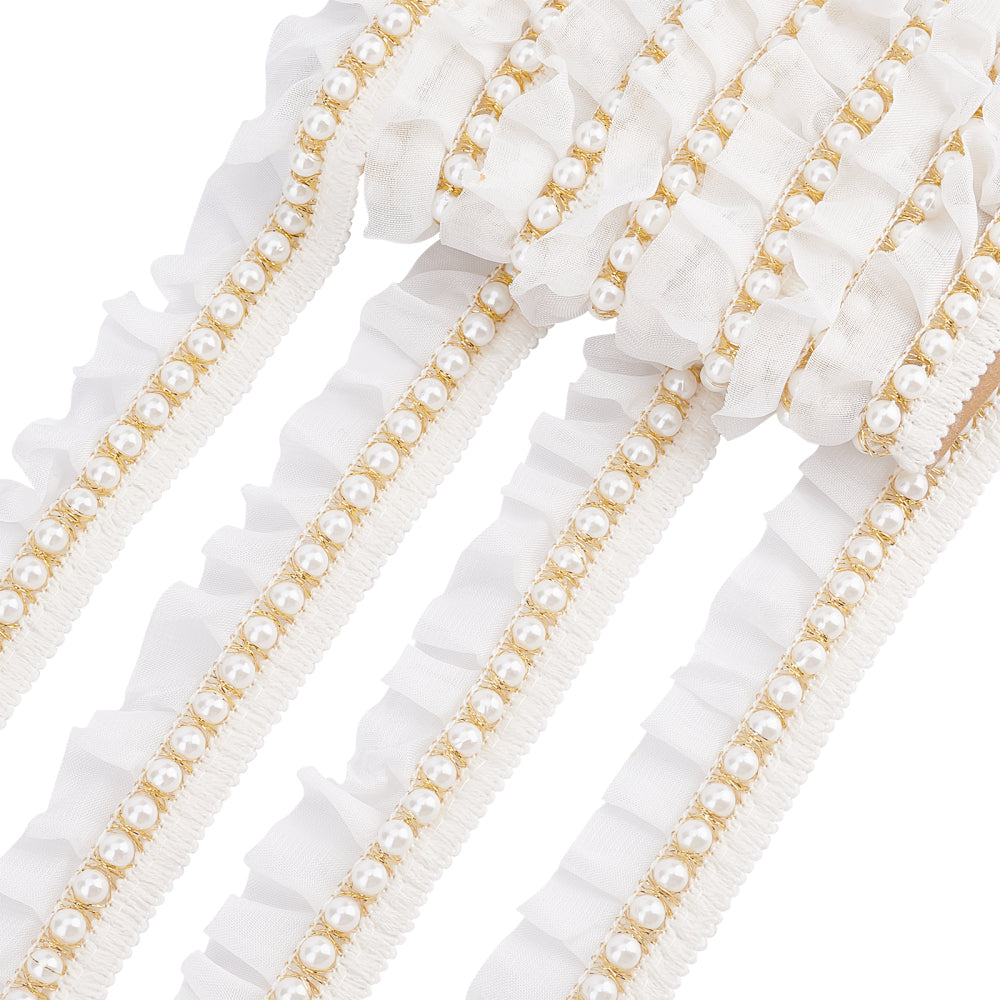 CRASPIRE 1 Box 2 Yards/1.8m Flower Pearl Beaded Trim White Polyester Lace  Trim 55mm Garment Sewing Mesh Trim with Imitation Pearl Beads, Decorative  Lace Trim Wedding Bridal Dress Edging Trim