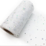 2 Roll Sparkle Polyester Tulle Fabric Rolls, Mesh Ribbon Spool with Silver Tone Star & Moon & Sun Sequins, for Wedding and Decoration, WhiteSmoke, 5-7/8 inch(150mm), about 25 Yards/Roll
