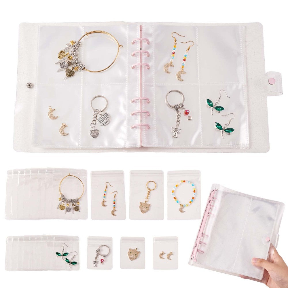 CRASPIRE 1 Set Transparent Jewelry Storage Book, with 140 Slots and 60Pcs  Clear Zip Lock Bags, PVC Anti Oxidation Jewelry Storage Organizer for Rings  Necklaces Bracelets Earrings Jewelry Beads, Clear, 20x17.5x3.5cm