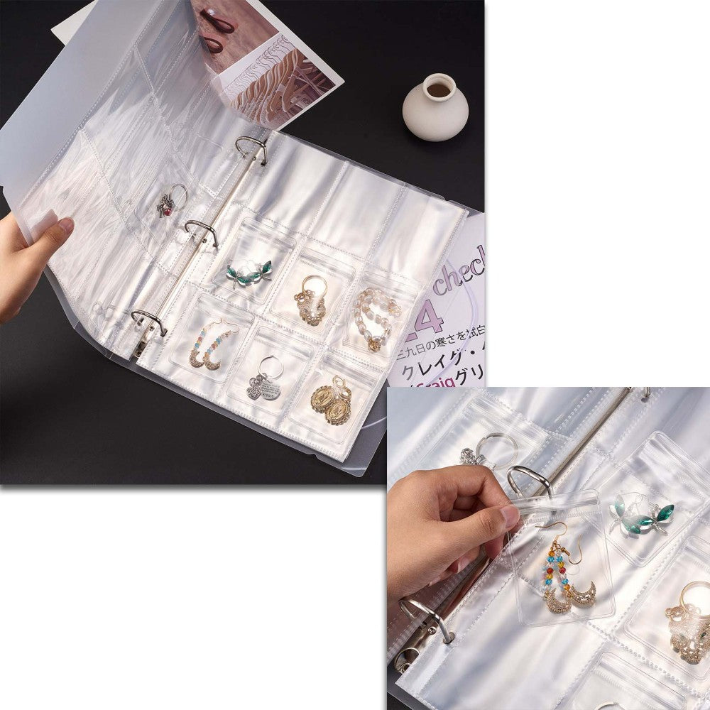 CRASPIRE 1 Set Transparent Jewelry Storage Book, with 140 Slots and 60Pcs  Clear Zip Lock Bags, PVC Anti Oxidation Jewelry Storage Organizer for Rings  Necklaces Bracelets Earrings Jewelry Beads, Clear, 20x17.5x3.5cm