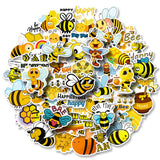 Craspire 100Pcs Self-Adhesive Stickers, for Trolley Case Laptop Cup, Cute Little Bees Pattern, Yellow, 62x53mm