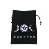 5 pc Velvet Jewelry Pouches, Drawstring Bags with Moon Pattern, Black, 18x13cm