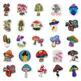 Craspire 50Pcs Rainbow Color PVC Waterproof Cartoon Stickers, Self-adhesive Plant Decals, for Suitcase, Skateboard, Refrigerator, Helmet, Mobile Phone Shell, Mushroom Pattern, 55~85mm