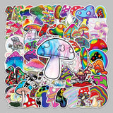Craspire 50Pcs Rainbow Color PVC Waterproof Cartoon Stickers, Self-adhesive Plant Decals, for Suitcase, Skateboard, Refrigerator, Helmet, Mobile Phone Shell, Mushroom Pattern, 55~85mm