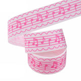 2 Roll Printed Polyester Grosgrain Ribbons, Flat with Musical Note, Pearl Pink, 1 inch(25mm), 10 yards/roll