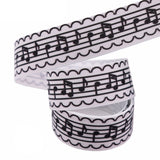 2 Roll Printed Polyester Grosgrain Ribbons, Flat with Musical Note, Black, 1 inch(25mm), 10 yards/roll