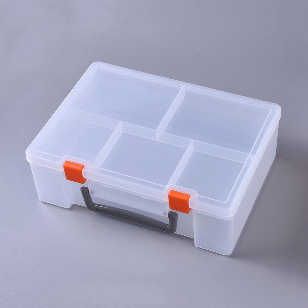 CRASPIRE 5 pcs Plastic Multipurpose Portable Storage Boxes, with Handle and Removable  Tray, Rectangle, Clear, 25x19x8.2cm