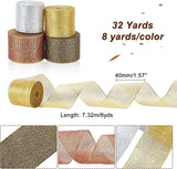 32 Yards 4 Colors Glitter Organza Ribbons, 1.5 Glitter Trimmings Ribbons Fabric Shimmer Ribbons with Glitter Powder for Gift Wrapping Arts Crafts and Party Wedding Accessories