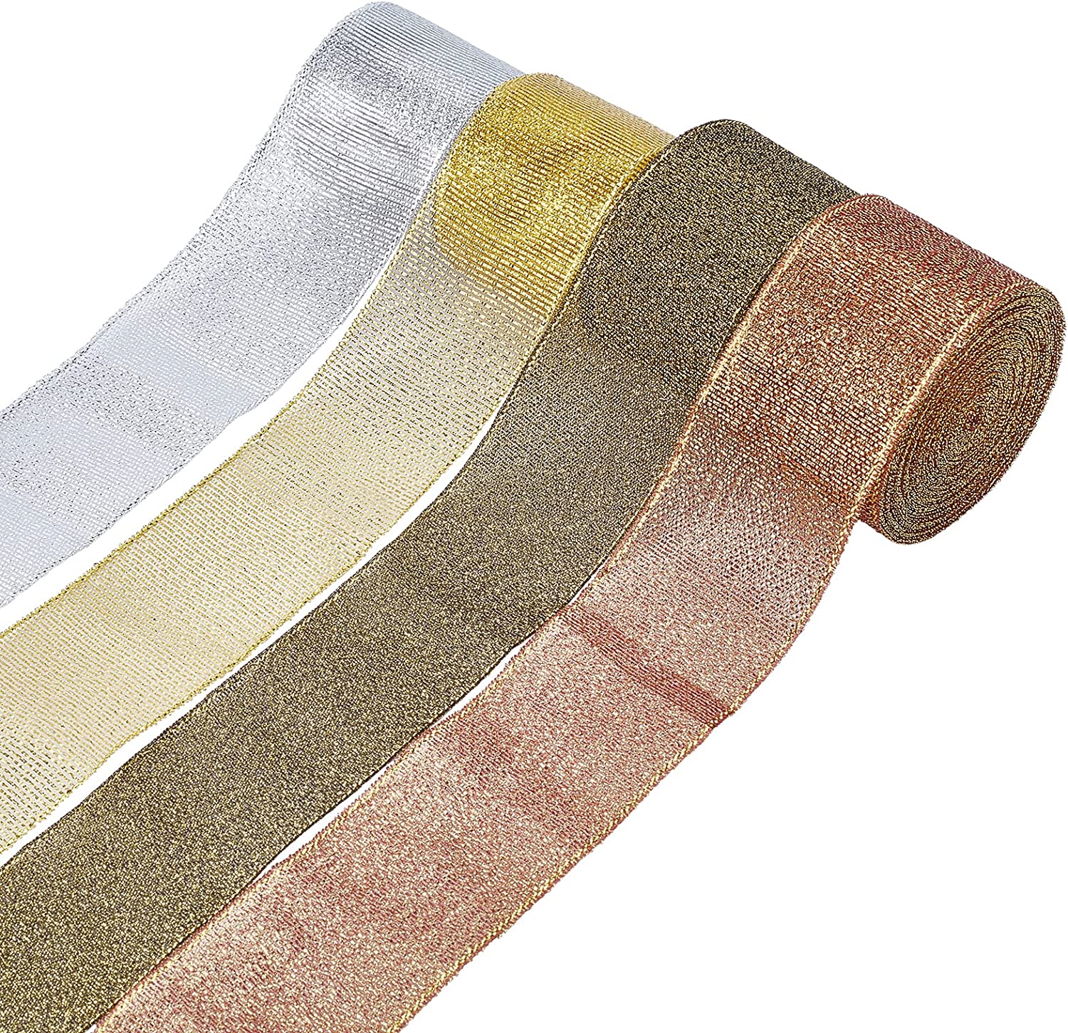 32 Yards 4 Colors Glitter Organza Ribbons, 1.5 Glitter Trimmings Ribbons Fabric Shimmer Ribbons with Glitter Powder for Gift Wrapping Arts Crafts and Party Wedding Accessories
