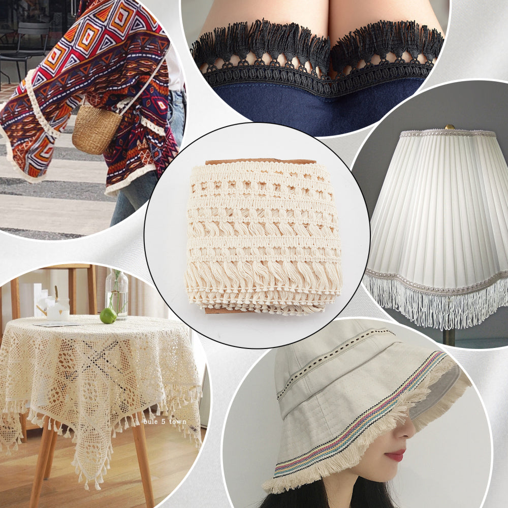 CRASPIRE 1 Set 10 Yards Cotton Tassel Fringe Trim 2 Inch Lace