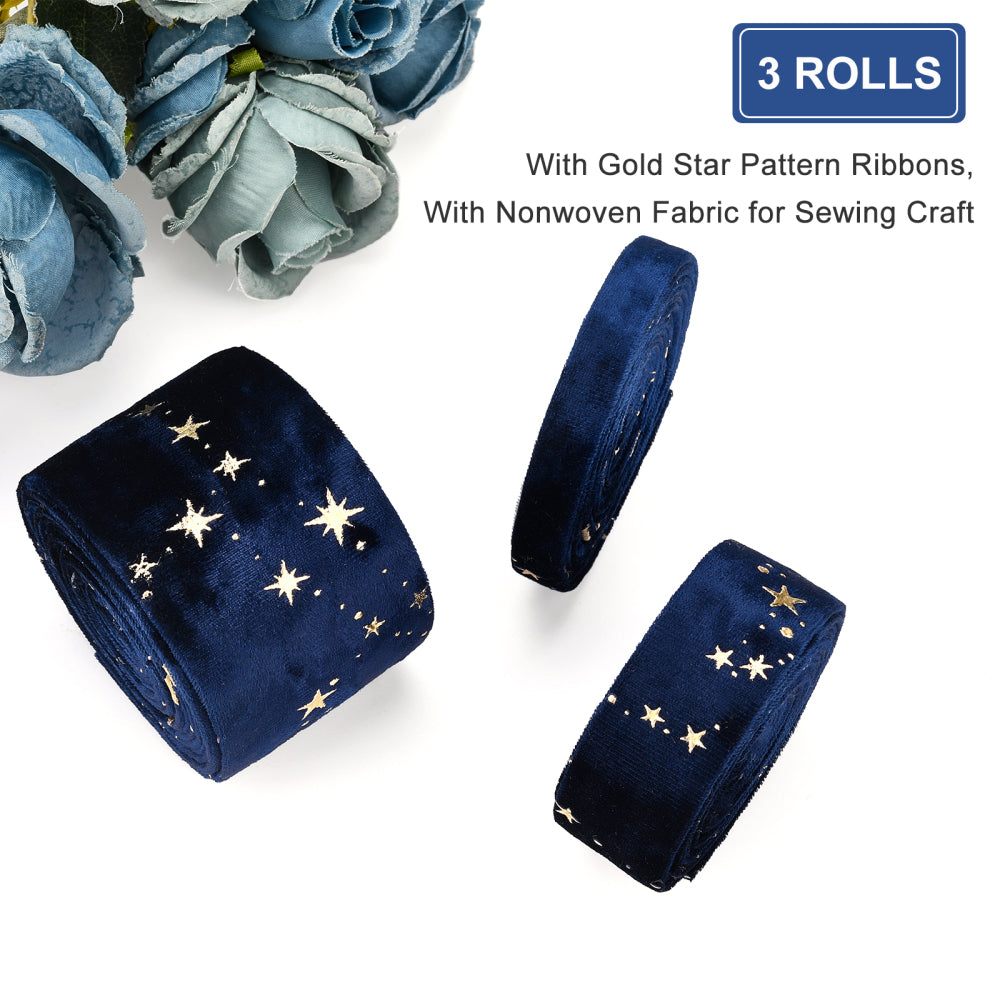 CRASPIRE 1 Bag 6.6 Yards 3 Sizes Velvet Ribbons with Star Pattern Rose  Double Faced Velvet Ribbon for Sewing Craft Gift Package (3/8 inch, 1 inch, 2  inch)