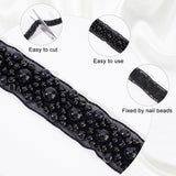 1 Roll 3.3 Yard Faux Pearls Lace Ribbon, 0.6" Wide Black Beaded Crystal Rhinestone Applique Edge Lace Ribbon for Sewing Wedding Dress Costume Home Decoration