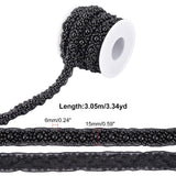1 Roll 3.3 Yard Faux Pearls Lace Ribbon, 0.6" Wide Black Beaded Crystal Rhinestone Applique Edge Lace Ribbon for Sewing Wedding Dress Costume Home Decoration