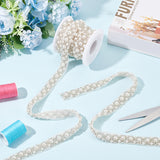 1 Roll 3.3 Yard Faux Pearls Lace Ribbon, 0.6" Wide White Beaded Crystal Rhinestone Applique Edge Lace Ribbon for Sewing Wedding Dress Costume Home Decoration