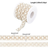 1 Roll 3.3 Yard Faux Pearls Lace Ribbon, 0.6" Wide White Beaded Crystal Rhinestone Applique Edge Lace Ribbon for Sewing Wedding Dress Costume Home Decoration