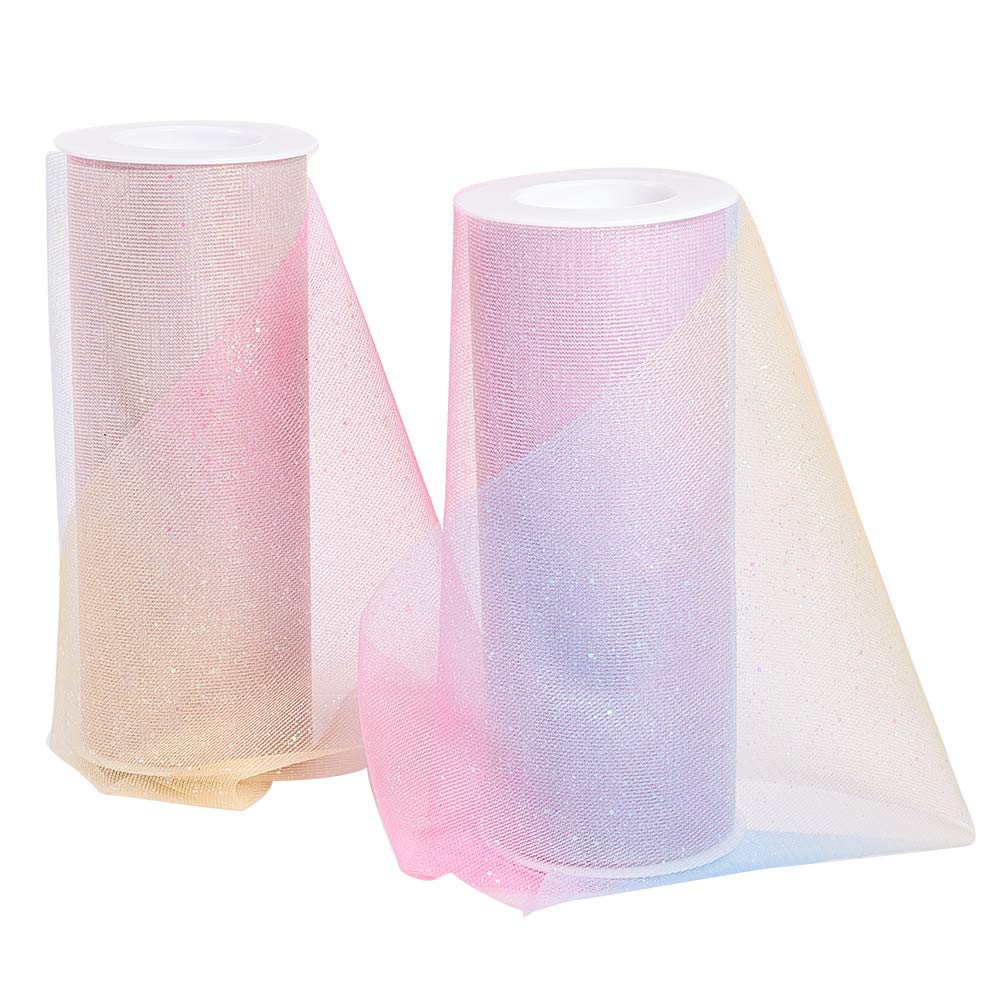 2 Rolls Glitter Tulle Pink Tulle Fabric Rolls 6 inch x 10 Yards(30 feet) for Decoration Bows, Craft Making, Wedding Party Ribbon - 20 Yards in Total