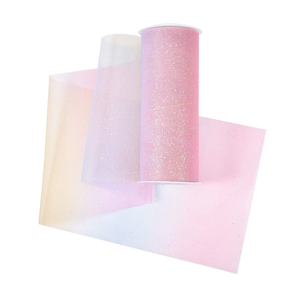 CRASPIRE 2 Rolls Glitter Tulle Pink Tulle Fabric Rolls 6 inch x 10