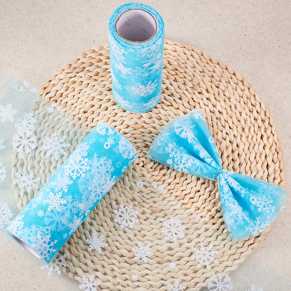 2 Rolls Fabric Tulle Snowflake Tulle Roll 6 x 10 Yards for Decoration Bows, Craft Making, Wedding Party Ribbon - 20 Yards in Total (Light Sky Blue)
