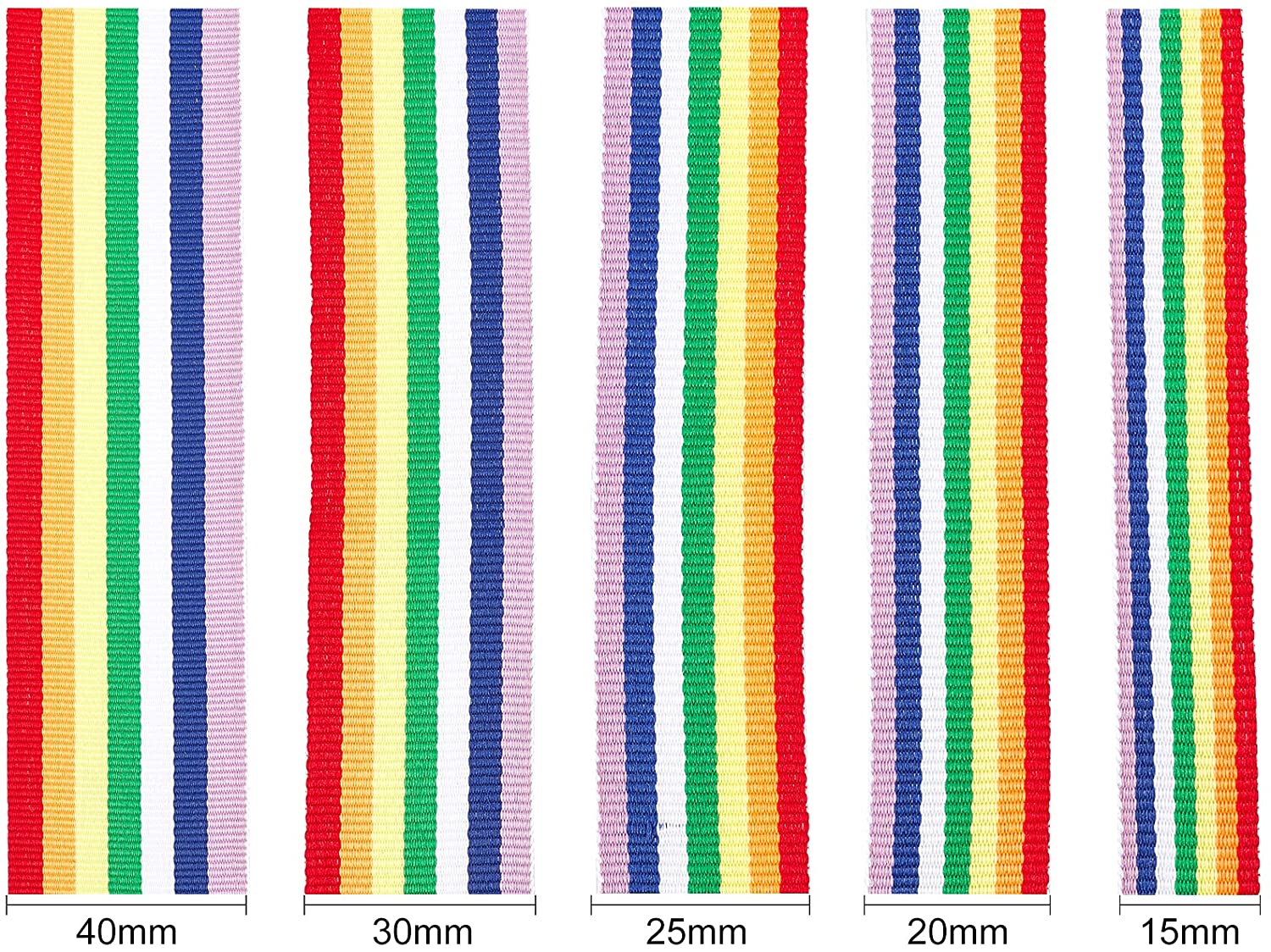 Rainbow Grosgrain Stripes Ribbon, 20 Yards, Multiple Widths