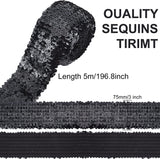 5.5 Yards Sequin Trim Elastic Sequin Ribbon Flat Sequins Paillette Lace Trim 3 Inch Wide Black Metallic Stretch Trim Bling Fabric Paillette Trim for Dress Headband Sewing Crafts