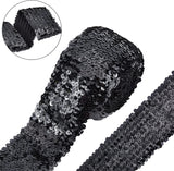 5.5 Yards Sequin Trim Elastic Sequin Ribbon Flat Sequins Paillette Lace Trim 3 Inch Wide Black Metallic Stretch Trim Bling Fabric Paillette Trim for Dress Headband Sewing Crafts