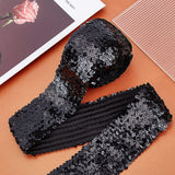 5.5 Yards Sequin Trim Elastic Sequin Ribbon Flat Sequins Paillette Lace Trim 3 Inch Wide Black Metallic Stretch Trim Bling Fabric Paillette Trim for Dress Headband Sewing Crafts