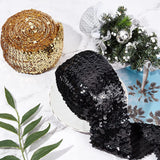 5.5 Yards Sequin Trim Elastic Sequin Ribbon Flat Sequins Paillette Lace Trim 3 Inch Wide Black Metallic Stretch Trim Bling Fabric Paillette Trim for Dress Headband Sewing Crafts