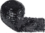 5.5 Yards Sequin Trim Elastic Sequin Ribbon Flat Sequins Paillette Lace Trim 3 Inch Wide Black Metallic Stretch Trim Bling Fabric Paillette Trim for Dress Headband Sewing Crafts