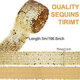 5.5 Yards Sequin Trim Elastic Sequin Ribbon Flat Sequins Paillette Lace Trim 3 Inch Wide Gold Metallic Stretch Trim Bling Fabric Paillette Trim for Dress Headband Sewing Crafts