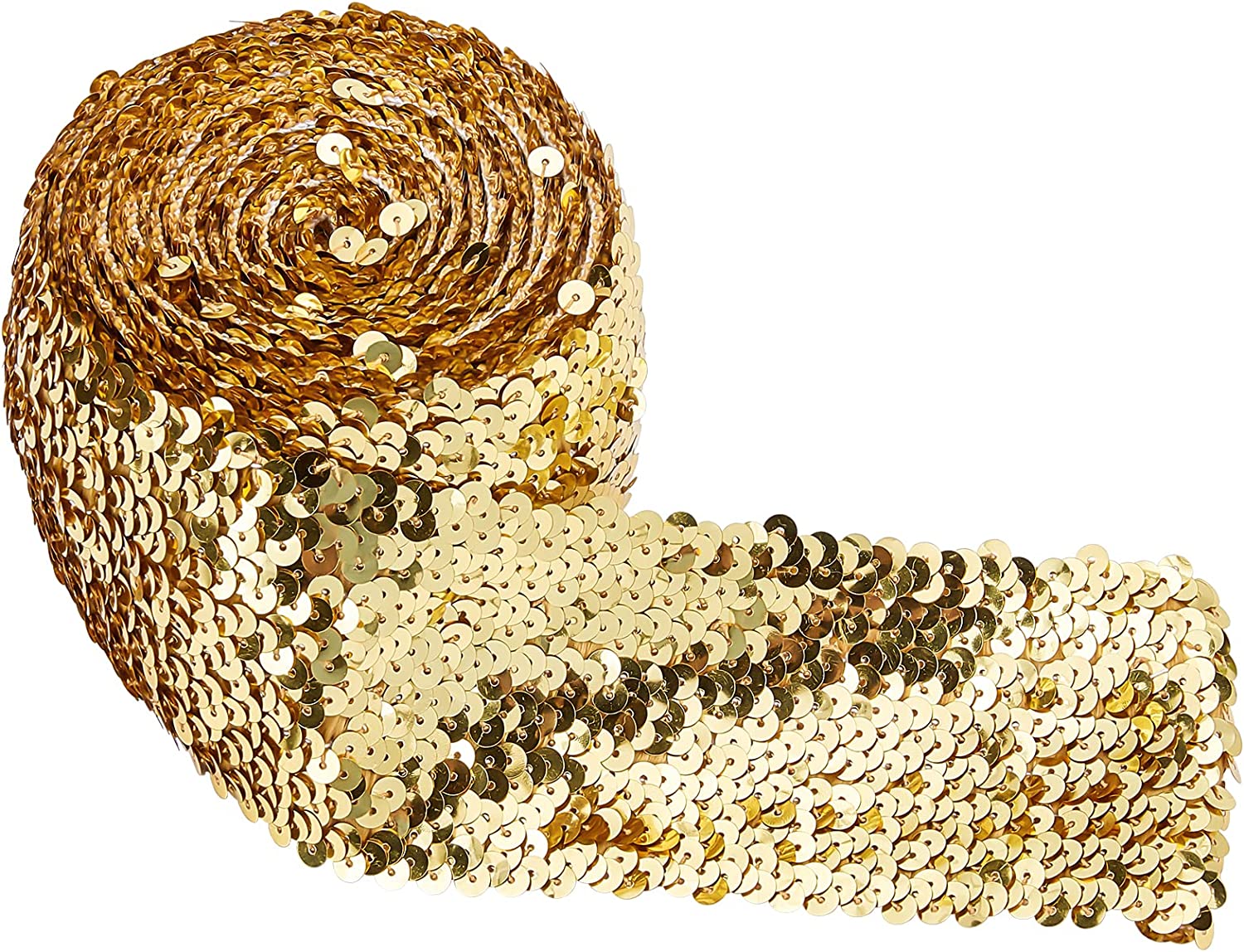 CRASPIRE 5.5 Yards Sequin Trim Elastic Sequin Ribbon Flat Sequins Paillette  Lace Trim 3 Inch Wide Gold Metallic Stretch Trim Bling Fabric Paillette  Trim for Dress Headband Sewing Crafts