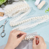 1 Bag 2 Yards/1.82m Pearl Beaded Trim 46mm White Polyester Mesh Lace Applique Trim, Bridal Dress Edging Trim with Pearls, Decorative Lace Trim for Wedding Bridal Sashes Belt Dress