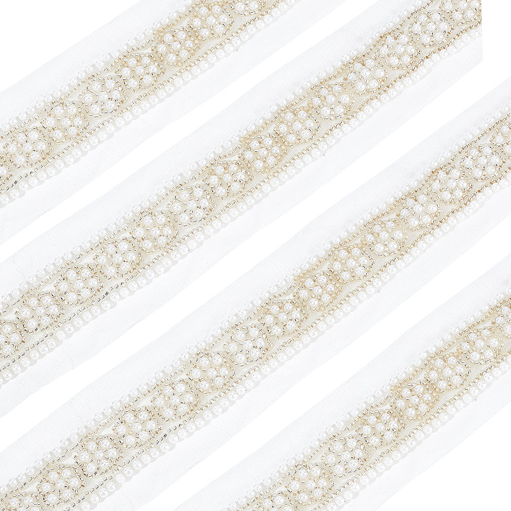 CRASPIRE 1 Box 2 Yards/1.8m Flower Pearl Beaded Trim White Polyester Lace  Trim 55mm Garment Sewing Mesh Trim with Imitation Pearl Beads, Decorative  Lace Trim Wedding Bridal Dress Edging Trim