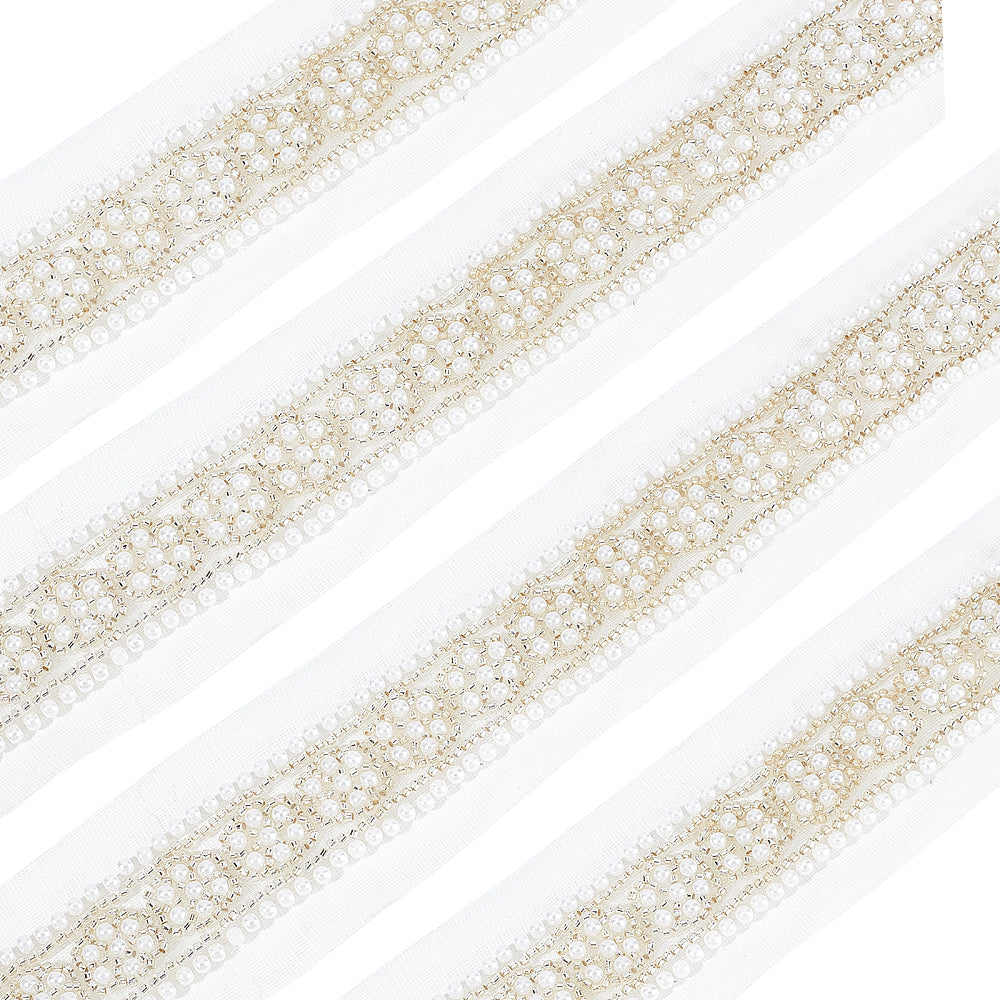 1 Box 2 Yards 1.8m Flower Pearl Beaded Trim White Polyester Lace Trim 55mm Garment Sewing Mesh Trim with Imitation Pearl Beads Decorative Lace Trim