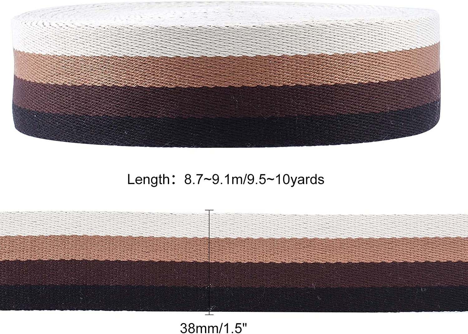 About 9m Canvas Band Cotton Ribbon Flat with Stripe Pattern Band Coconut Brown Garment Accessories for Crossbody Handbag Straps Replacement