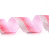 2 Roll Gradient Polyester Ribbon, Single Face Printed Grosgrain Ribbon, with Glitter Powders, for Crafts Gift Wrapping, Party Decoration, Hot Pink, 1-1/2 inch(38mm), about 5 yards/roll(4.57m/roll)