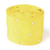 1 Roll Polyester Grosgrain Ribbon, with Single Face Crystal Rhinestone, for Crafts Gift Wrapping, Party Decoration, Yellow, 2 inch(52mm), 5 yards/roll(4.57m/roll)