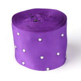 1 Roll Polyester Grosgrain Ribbon, with Single Face Crystal Rhinestone, for Crafts Gift Wrapping, Party Decoration, Purple, 2 inch(52mm), 5 yards/roll(4.57m/roll)