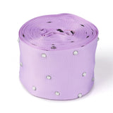 1 Roll Polyester Grosgrain Ribbon, with Single Face Crystal Rhinestone, for Crafts Gift Wrapping, Party Decoration, Lilac, 2 inch(52mm), 5 yards/roll(4.57m/roll)