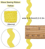 Wave Bending Fringe Trim, Sewing Ribbon, with Plastic Empty Spools, Yellow,  3/16 inches~3/8 inch(5~8.5mm), about 25m/strand, 1strand