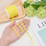 Wave Bending Fringe Trim, Sewing Ribbon, with Plastic Empty Spools, Yellow,  3/16 inches~3/8 inch(5~8.5mm), about 25m/strand, 1strand