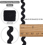 Wave Bending Fringe Trim, Sewing Ribbon, with Plastic Empty Spools, Black,  3/16 inches~3/8 inch(5~8.5mm), about 25m/strand, 1strand