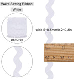 Wave Bending Fringe Trim, Sewing Ribbon, with Plastic Empty Spools, White,  3/16 inches~3/8 inch(5~8.5mm), about 25m/strand, 1strand