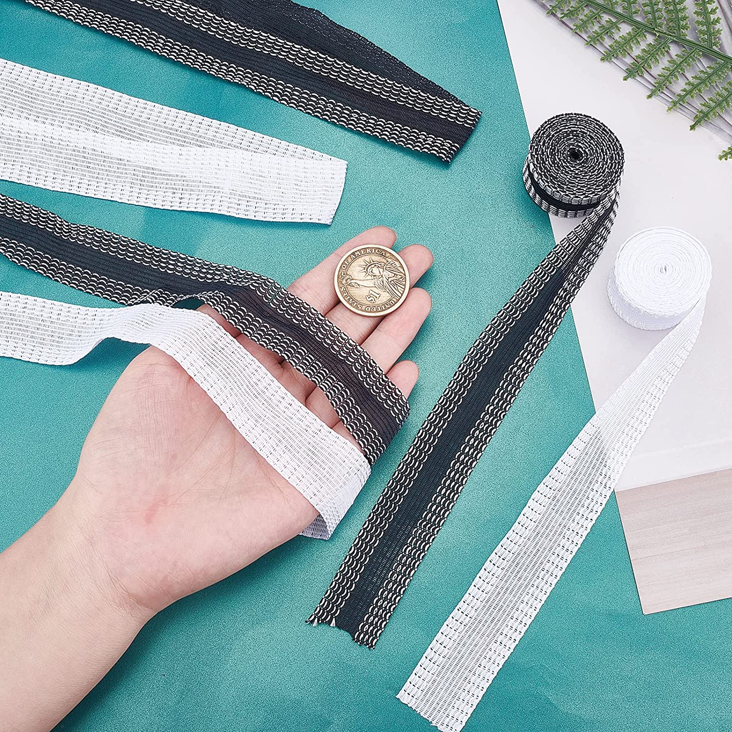 6 Rolls 2 Colors Adhesive Hem Tape Iron on Fabric Polyester Pants Hemming Tapes Clothing Fusing Ribbon Stickers for Sewing Dress Jeans Trousers