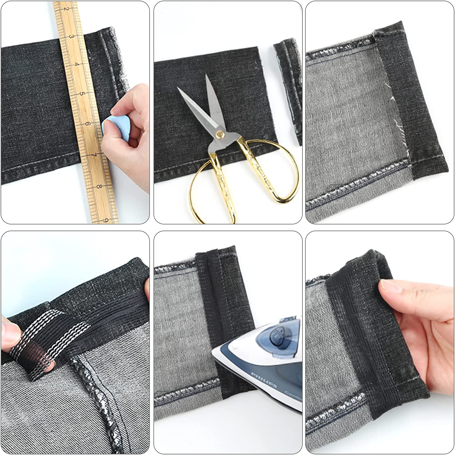 Lusofie 2 Rolls Sticky Hem Tape，No Sew Hemming Tape Sticky Fabric Tape  Double-Sided Tape Adhesive for Hemming Broken Clothes Pants Jeans Trouser  Skirt