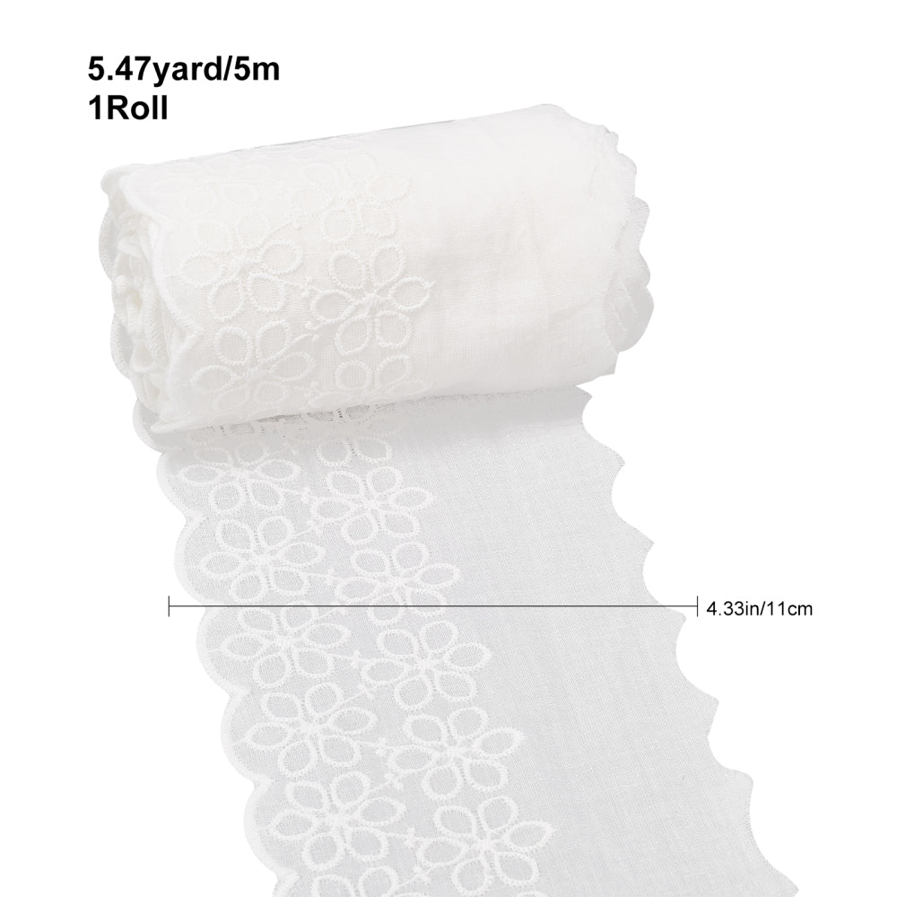 CRASPIRE 1 Bag 5 Yards Lace Ribbon Cotton White Lace Trim 4.33 Inch Wide  Embroidery Fabric Trimmings Edge Roll for DIY Sewing Craft Curtain Hair  Band Garment Skirt Extender Wedding Home Decoration