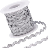 1 Roll 27yd/25m Glitter Silver RIC Rac Trim Ribbon Wave Sewing Bending Fringe Trim 5mm/0.2 inch for Sewing Flower Making Wedding Party Lace Ribbon Craft