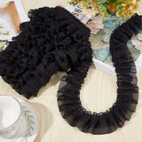 1 Bag 11 Yards Black Double-Layer Pleated Chiffon Lace Trim 5cm Wide 2-Layer Gathered Ruffle Trim Edging Tulle Trimmings Fabric Ribbon for Home DIY Sewing Crafts Costume Pillowcase Embellishments