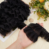 1 Bag 11 Yards Black Double-Layer Pleated Chiffon Lace Trim 5cm Wide 2-Layer Gathered Ruffle Trim Edging Tulle Trimmings Fabric Ribbon for Home DIY Sewing Crafts Costume Pillowcase Embellishments