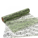 5 Roll Black Musical Note Printed Deco Mesh Ribbons, Tulle Fabric, for Party Home Decoration, Green Yellow, 10.82~11.02 inch(27.5~28cm),  5yards/roll